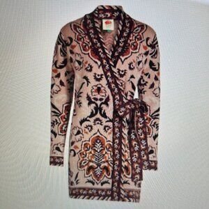 Farm Rio Glam Tapestry Burgundy Knit Wrap Surplice Neck Long Sleeves Minidress